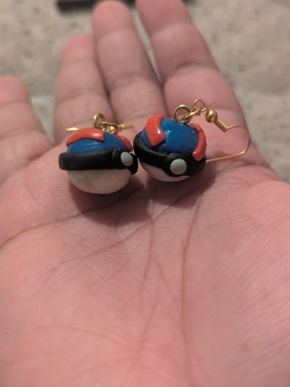 Miniature Pokemon Great Ball Pokeball Earrings Handmade and Dollhouse Decor